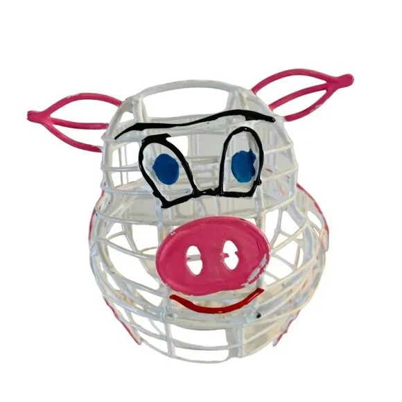 VTG 70s Wire Pig Shaped Basket Eggs Veggies Fruit Storage Kitchen Deco Farmhouse
